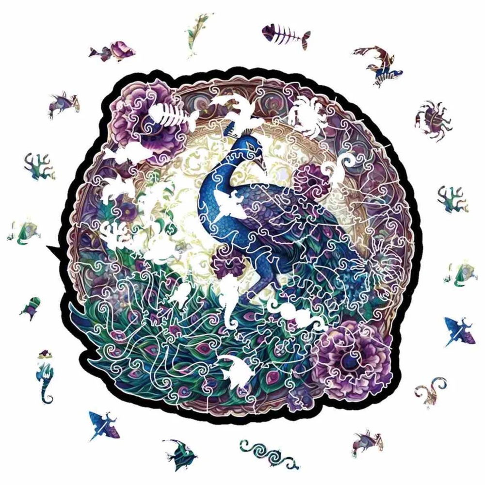 6 Colorful jigsaw puzzles! Peacock, owl, lion, butterfly, giraffe, and fox!